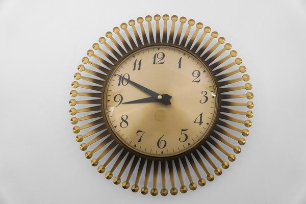 Mid-Century Modern Sunburst Wall Clock in Brass from Meister Anker, Germany, 1950s-KQB-1705138