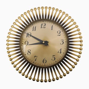 Mid-Century Modern Sunburst Wall Clock in Brass from Meister Anker, Germany, 1950s-KQB-1705138