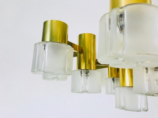 Mid-Century Modern Swedish Brass and Ice Glass Chandelier by Hans-Agne Jakobsson, 1960s-PUK-1329372