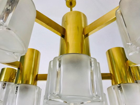 Mid-Century Modern Swedish Brass and Ice Glass Chandelier by Hans-Agne Jakobsson, 1960s-PUK-1329372