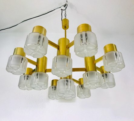 Mid-Century Modern Swedish Brass and Ice Glass Chandelier by Hans-Agne Jakobsson, 1960s-PUK-1329372