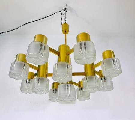 Mid-Century Modern Swedish Brass and Ice Glass Chandelier by Hans-Agne Jakobsson, 1960s-PUK-1329372