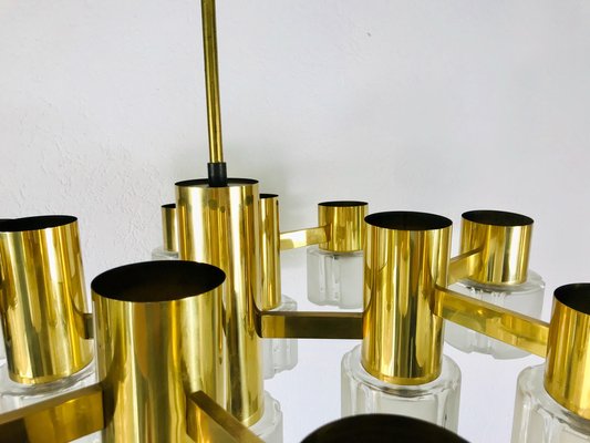 Mid-Century Modern Swedish Brass and Ice Glass Chandelier by Hans-Agne Jakobsson, 1960s-PUK-1329372