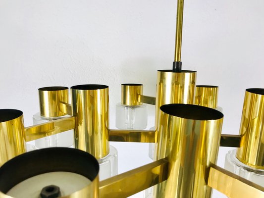 Mid-Century Modern Swedish Brass and Ice Glass Chandelier by Hans-Agne Jakobsson, 1960s-PUK-1329372