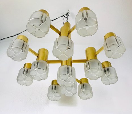 Mid-Century Modern Swedish Brass and Ice Glass Chandelier by Hans-Agne Jakobsson, 1960s-PUK-1329372