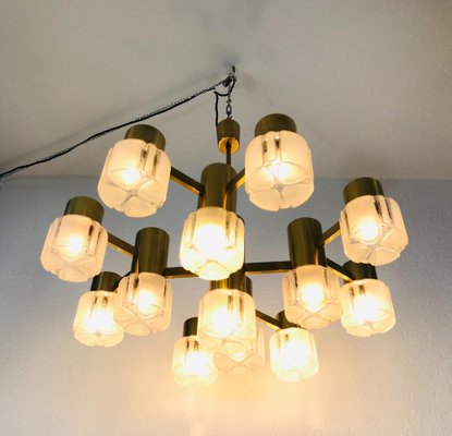 Mid-Century Modern Swedish Brass and Ice Glass Chandelier by Hans-Agne Jakobsson, 1960s-PUK-1329372