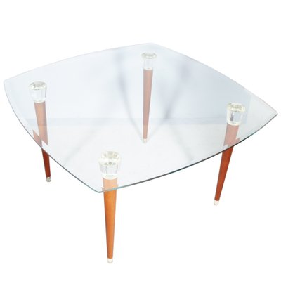 Mid-Century Modern Table with Murano Glass Top & Walnut Turned Legs and Heads-NJV-744230