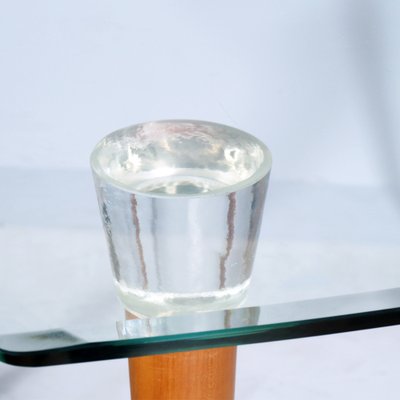 Mid-Century Modern Table with Murano Glass Top & Walnut Turned Legs and Heads-NJV-744230