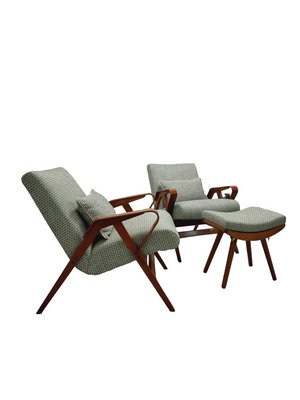 Mid-Century Modern Tatra Armchairs with Footrest, Former Czechoslovakia, 1960s, Set of 3-SAK-1785200