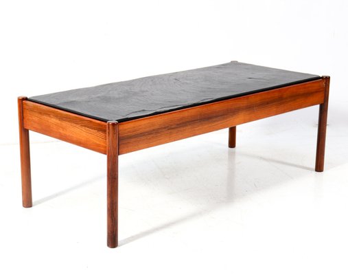 Mid-Century Modern Teak Coffee Table with Slate Top, 1960s-MY-1799114