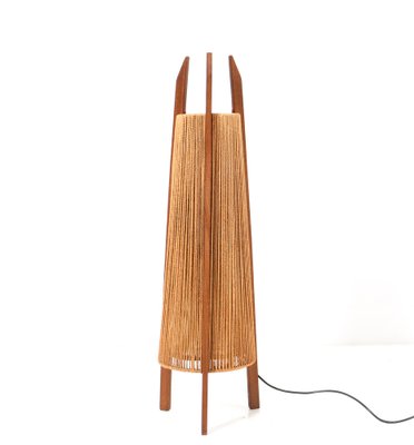 Mid-Century Modern Teak Tripod Floor Lamp with Hemp Strings from Fog & Mørup, 1960s-MY-1372023