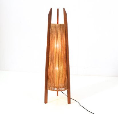 Mid-Century Modern Teak Tripod Floor Lamp with Hemp Strings from Fog & Mørup, 1960s-MY-1372023