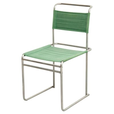 Mid-Century Modern Tubular Steel Chair with Green Fabric-WM-1312742