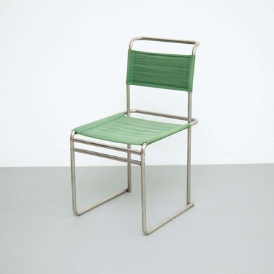 Mid-Century Modern Tubular Steel Chair with Green Fabric-WM-1312742