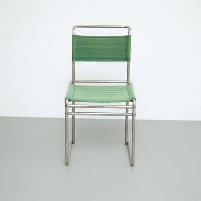 Mid-Century Modern Tubular Steel Chair with Green Fabric-WM-1312742