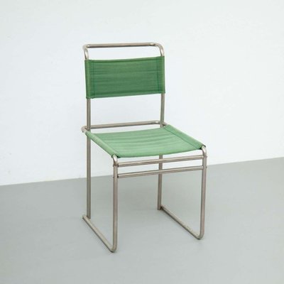 Mid-Century Modern Tubular Steel Chair with Green Fabric-WM-1312742