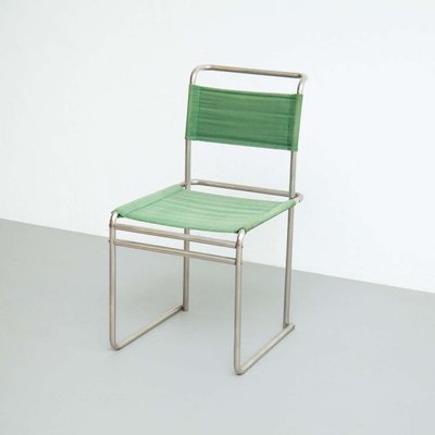 Mid-Century Modern Tubular Steel Chair with Green Fabric-WM-1312742