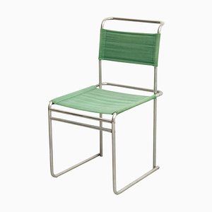 Mid-Century Modern Tubular Steel Chair with Green Fabric-WM-1312742