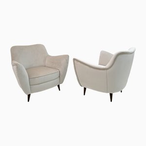 Mid-Century Modern Velvet Armchairs from Isa, Italy, 1950s, Set of 2-FER-1358006