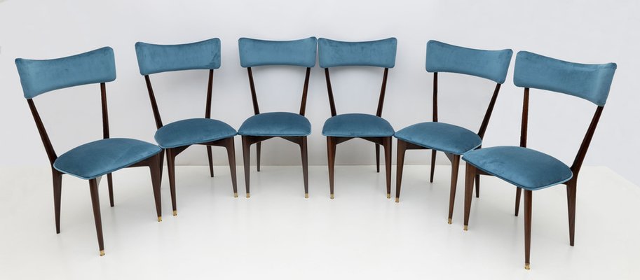 Mid-Century Modern Velvet Dining Chairs attributed to Ico & Luisa Parisi for Ariberto Colombo, 1950s, Set of 6-FER-1705662