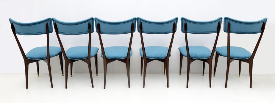 Mid-Century Modern Velvet Dining Chairs attributed to Ico & Luisa Parisi for Ariberto Colombo, 1950s, Set of 6-FER-1705662