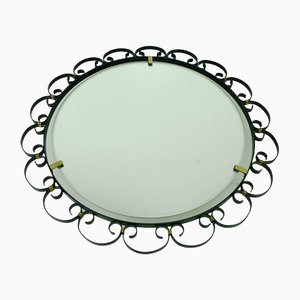 Mid-Century Modern Wall Mirror with Lighting and Iron Frame from Hillebrand Lighting, 1960s-FH-1133184