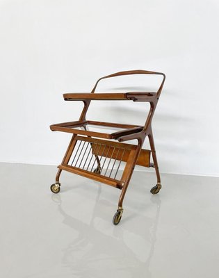 Mid-Century Modern Walnut and Brass Trolley attributed to Cesare Lacca for Cassina, 1950s-FGA-1724512