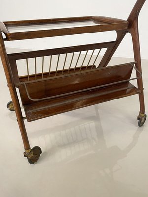 Mid-Century Modern Walnut and Brass Trolley attributed to Cesare Lacca for Cassina, 1950s-FGA-1724512