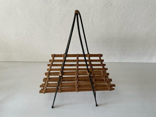 Mid-Century Modern Wicker and Wood Magazine Stand, 1960s-RDS-1210086