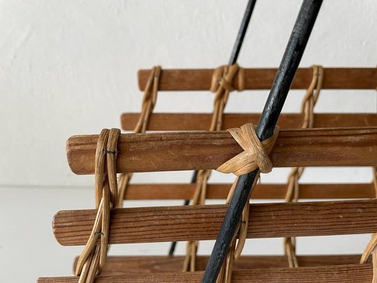 Mid-Century Modern Wicker and Wood Magazine Stand, 1960s-RDS-1210086