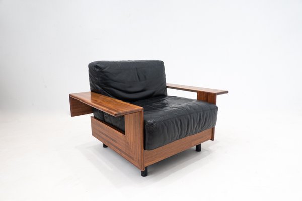 Mid-Century Modern Wood & Leather Armchair in the Style of Tobia Scarpa, 1960s-FGA-1437181