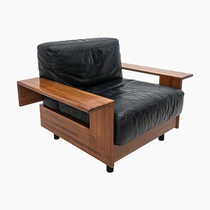 Mid-Century Modern Wood & Leather Armchair in the Style of Tobia Scarpa, 1960s-FGA-1437181