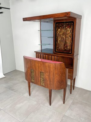 Mid-Century Modern Wood, Mirror & Glass Bar Cabinet, Italy, 1960s-LYQ-1171368