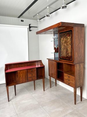 Mid-Century Modern Wood, Mirror & Glass Bar Cabinet, Italy, 1960s-LYQ-1171368