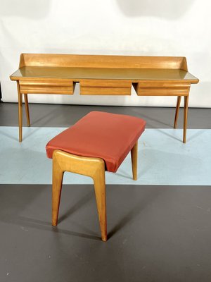 Mid-Century Modern Wood Vanity Table Set, Italy, 1950, Set of 3-OT-1239110