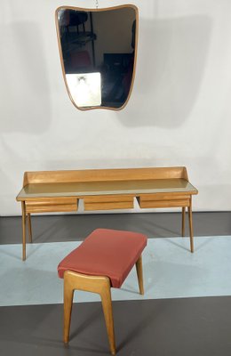 Mid-Century Modern Wood Vanity Table Set, Italy, 1950, Set of 3-OT-1239110