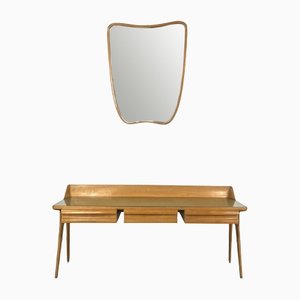 Mid-Century Modern Wood Vanity Table Set, Italy, 1950, Set of 3-OT-1239110