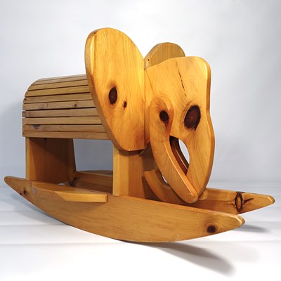 Mid-Century Modern Wooden Rocking Elephant-RY-694598