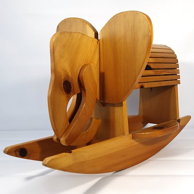 Mid-Century Modern Wooden Rocking Elephant-RY-694598