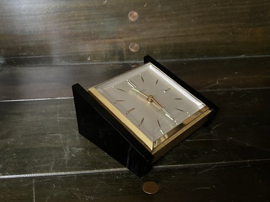 Mid-Century Modernist Black and Gold Table Clock, 1960s-DE-1780611