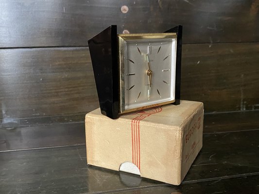 Mid-Century Modernist Black and Gold Table Clock, 1960s-DE-1780611