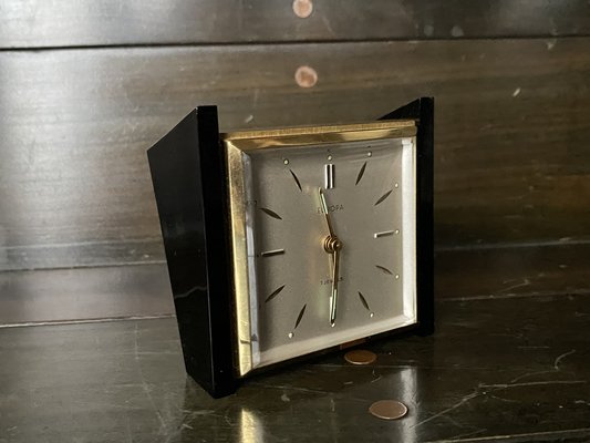 Mid-Century Modernist Black and Gold Table Clock, 1960s-DE-1780611