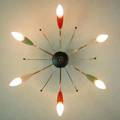 Mid-Century Multi Color & Brass Sputnik Flush Mount, Germany, 1950s-OE-1165862