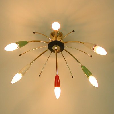 Mid-Century Multi Color & Brass Sputnik Flush Mount, Germany, 1950s-OE-1165862