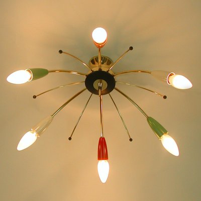 Mid-Century Multi Color & Brass Sputnik Flush Mount, Germany, 1950s-OE-1165862