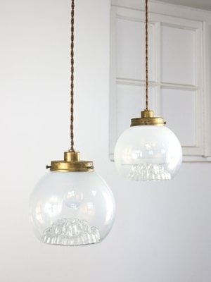 Mid-Century Murano Glass and Brass Pendant Lamp-HGJ-1251382