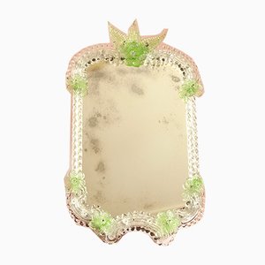 Mid-Century Murano Glass Euforbia Mirror with Green Flowers, Italy, 1950s-HUY-925892