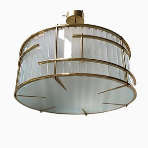 Mid-Century Murano Round Art Glass and Brass Ceiling Lamp, 1980s-UH-822560