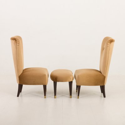 Mid-Century Neoclassical Italian Lounge Chairs in the style of Paolo Buffa, 1950s, Set of 3-UE-2036218