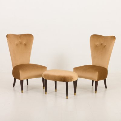 Mid-Century Neoclassical Italian Lounge Chairs in the style of Paolo Buffa, 1950s, Set of 3-UE-2036218